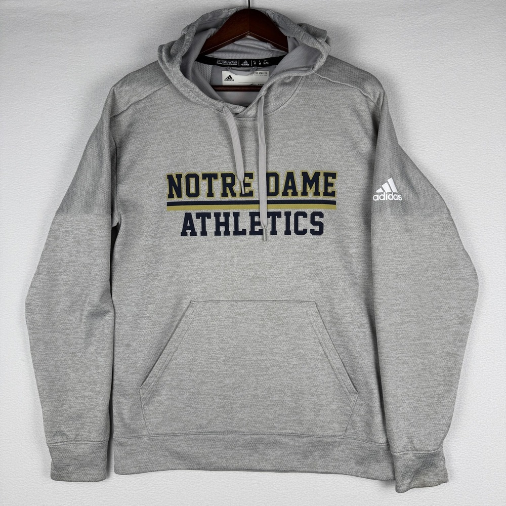 Notre Dame Athletics Adidas Hoodie Mens M Gray Pullover Sweatshirt Collegiate